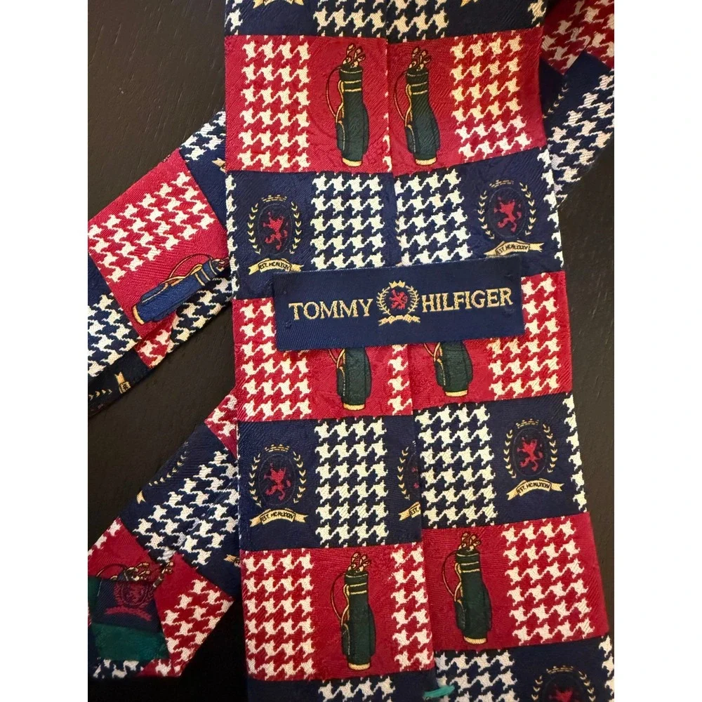 VTG Tommy Hilfiger Neck Tie‎ Mens Navy/Red Italian Silk Heritage Golfers Crest